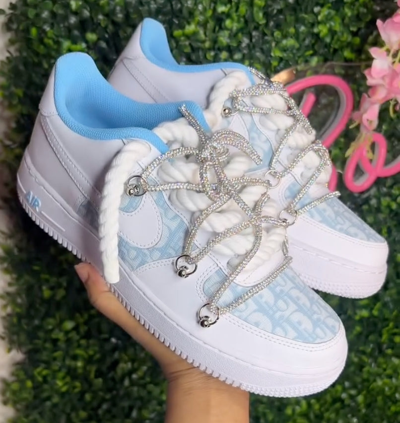 Hand Painted Baby Blue Rhinestone Custom Air Force 1 Shoes