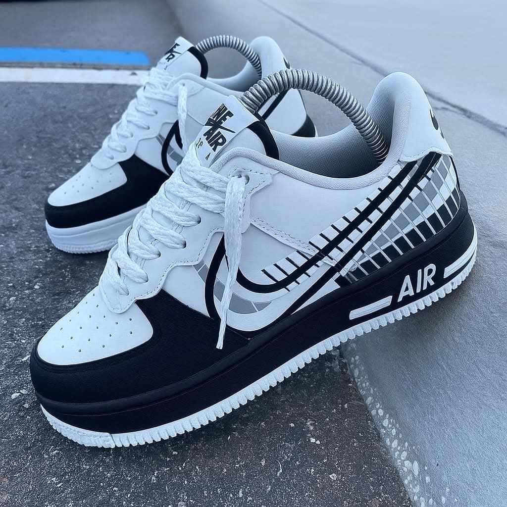Custom Hand Painted Black White Plaid Air Force 1
