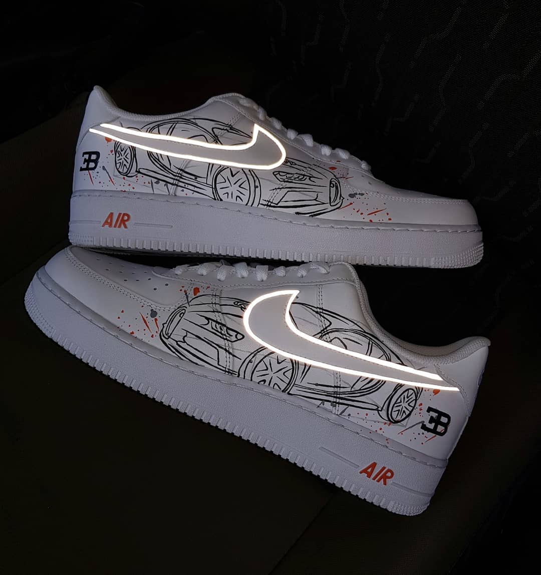 Car Fire Swoosh Orange White Custom Air Force 1
