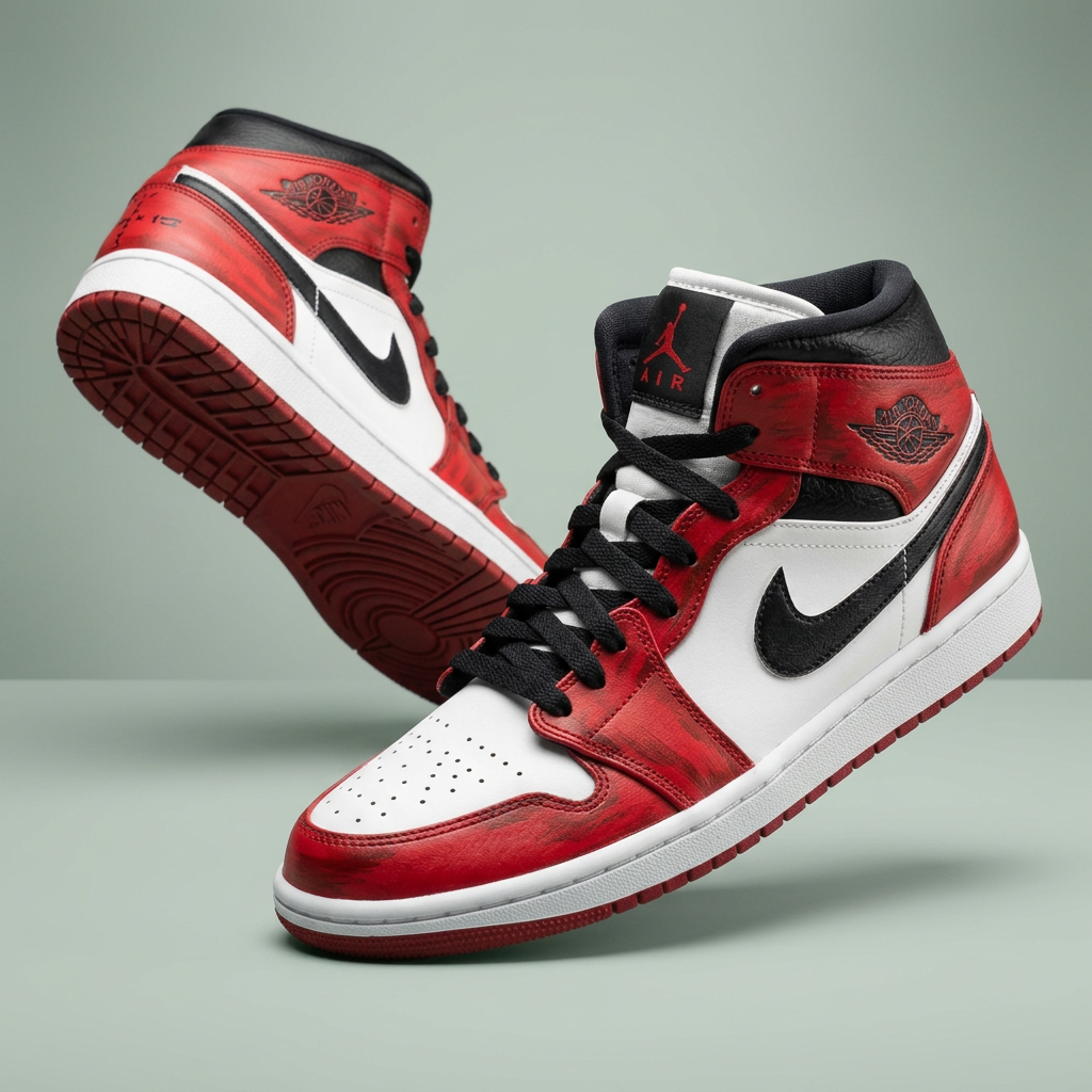 Custom Hand Painted Red Black Air Jordan 1 Sneakers