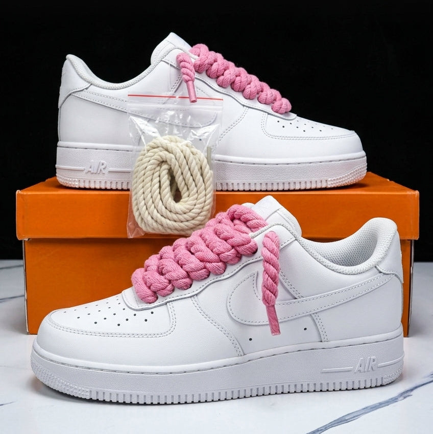 Hand Painted Thick Pink Shoelaces Custom Air Force 1 Sneakers