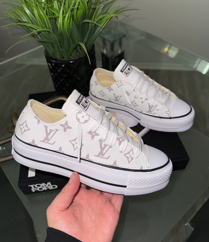 Hand Painted Custom White Converse Platform Sneakers