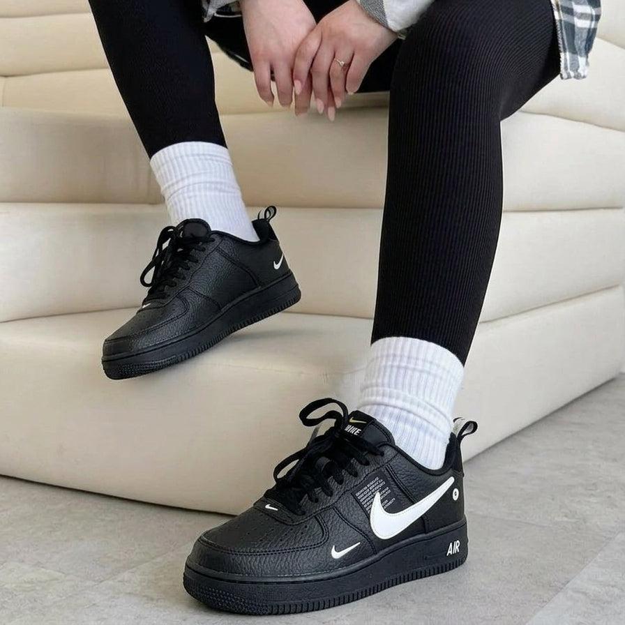 Custom Air Force 1 Black White Double Swoosh