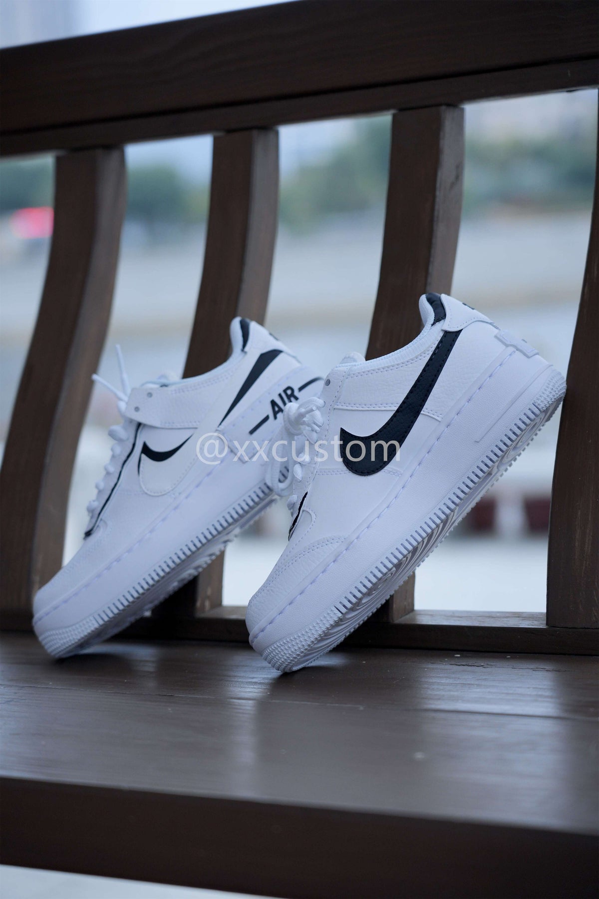 Custom Air Force 1 Slanted Black White Swoosh