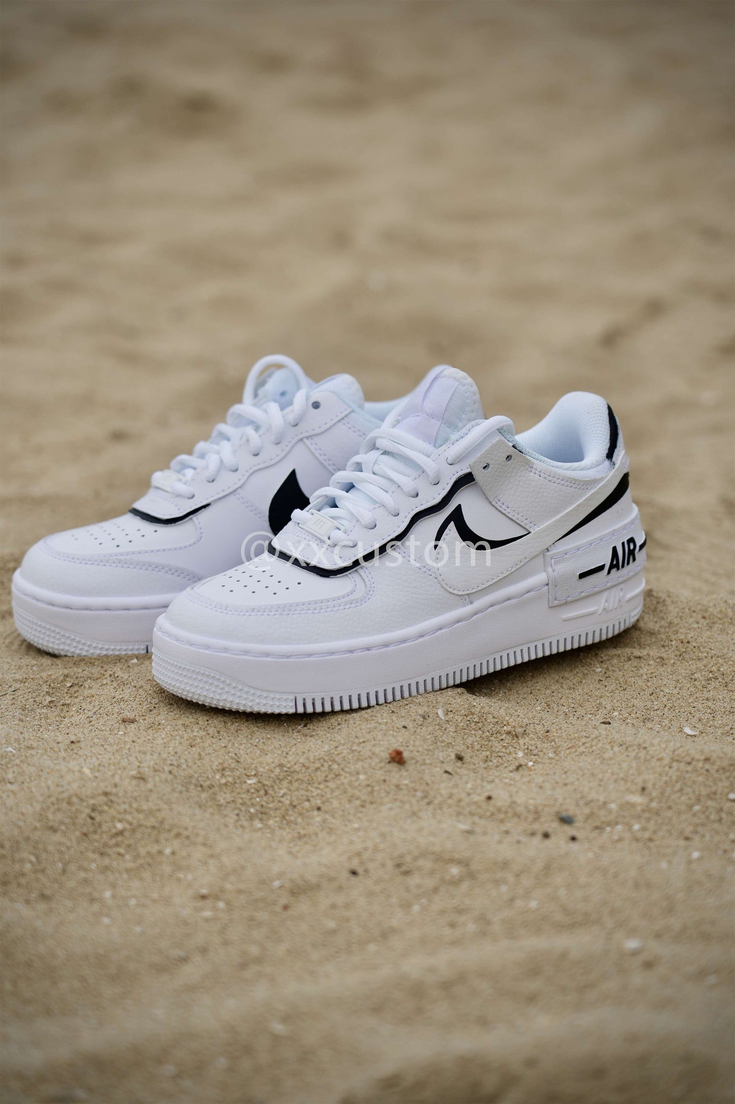 Custom Air Force 1 Black White Swoosh Shadow