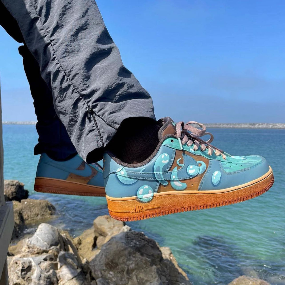 Hand Painted Blue Bubble Custom Air Force 1 Sneakers
