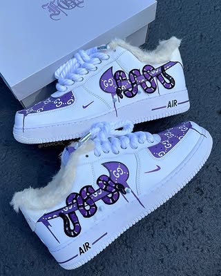 Hand Painted Fleece Lined Purple Custom Air Force 1 Sneakers