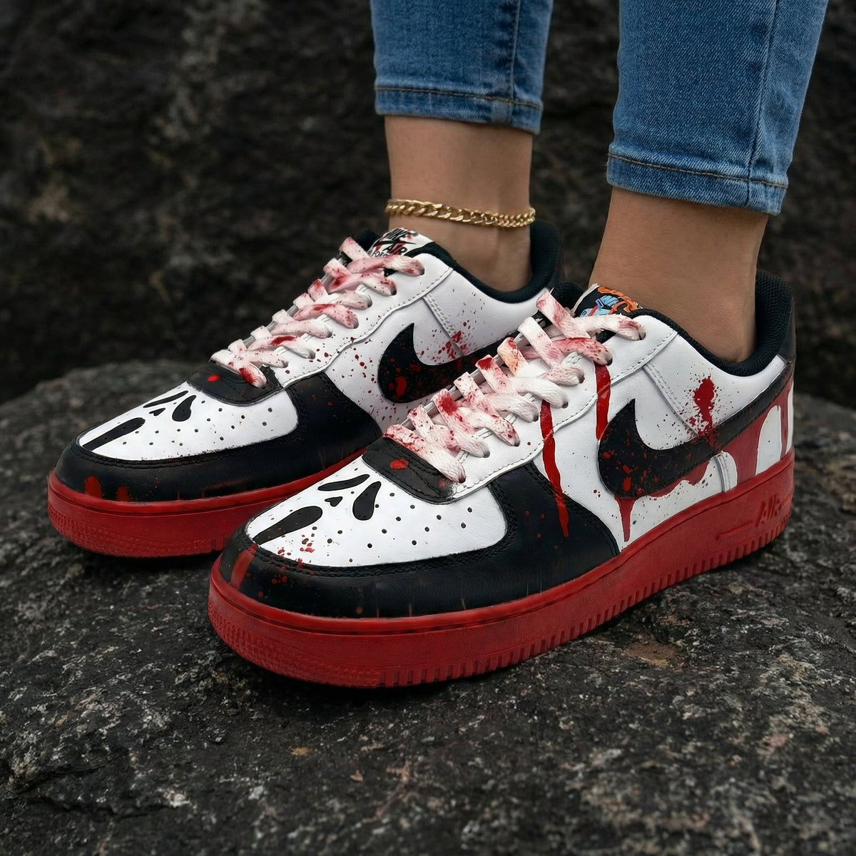 Blood Splatter Skull Black Red Custom Air Force 1