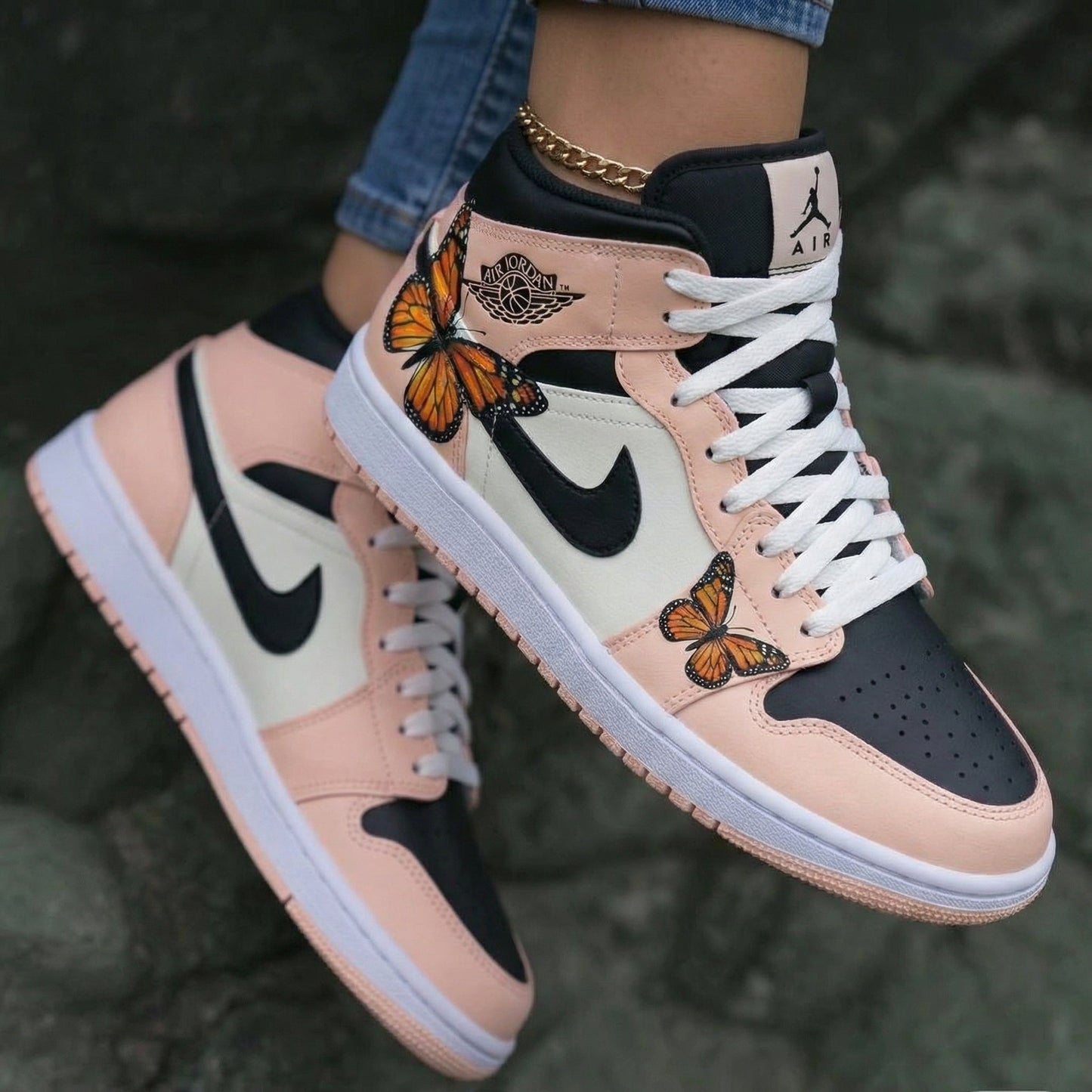 Butterflies Baby Pink Black Custom Air Jordan 1