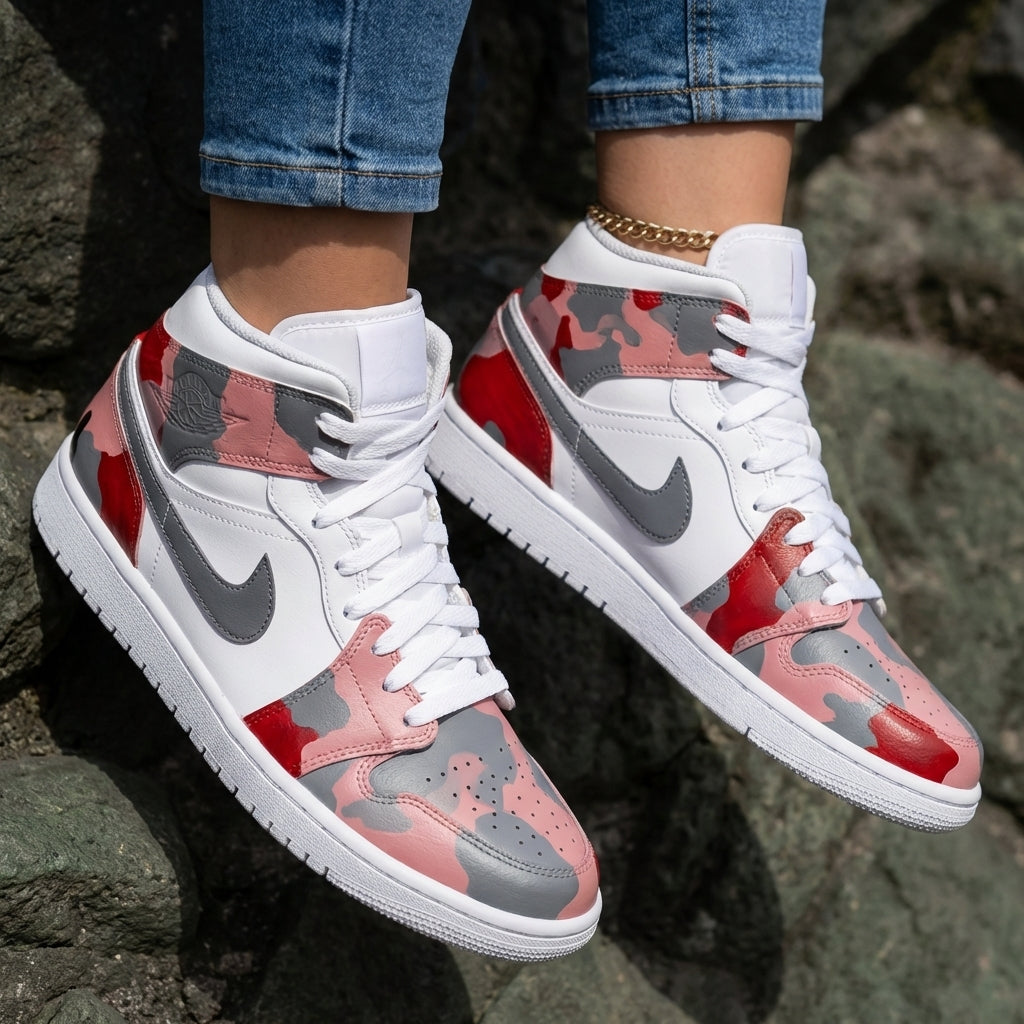 Camo Baby Pink Red Gray Custom Air Jordan 1