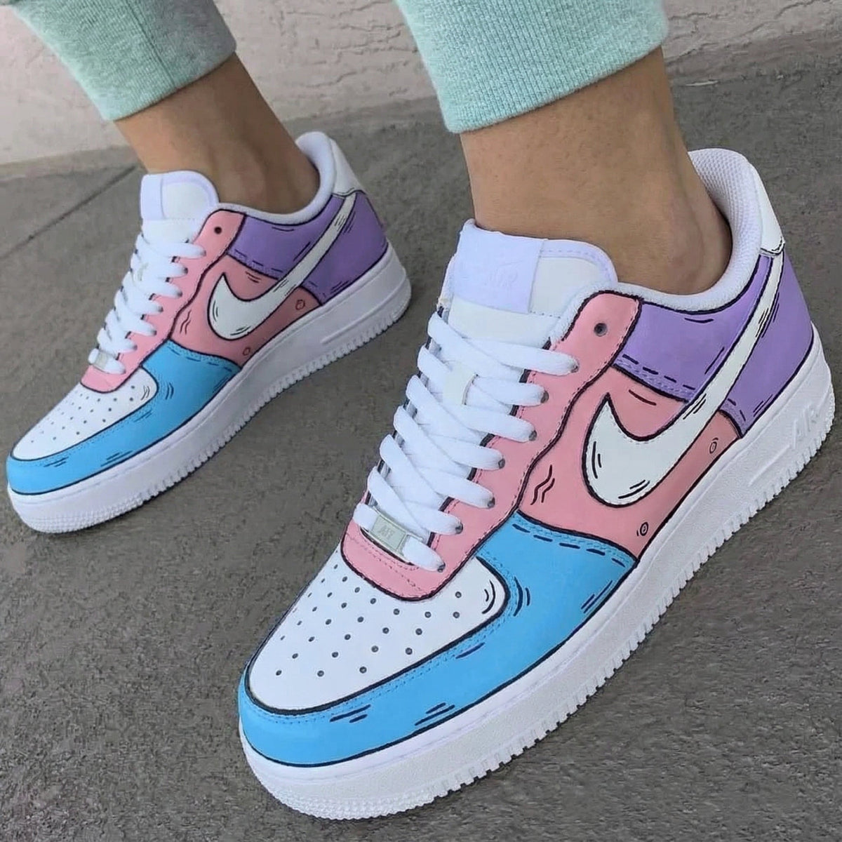 Cartoon Pattern Baby Pink Blue Custom Air Force 1