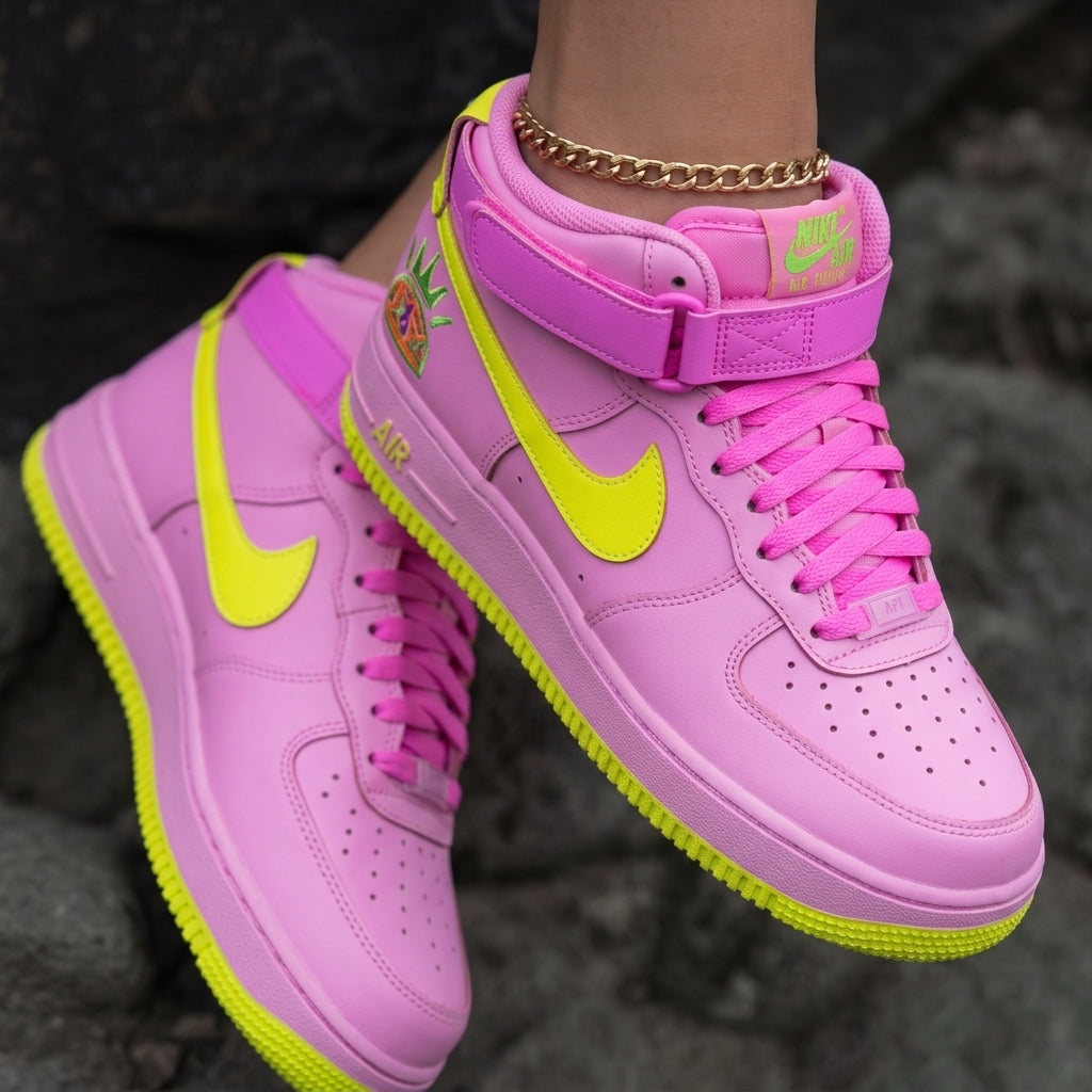 Crown Baby Pink Neon Yellow Custom Air Force 1