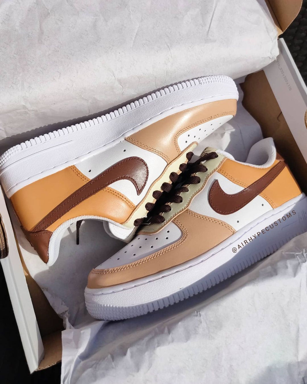 Custom Air Force 1 White Tan Brown Color Block