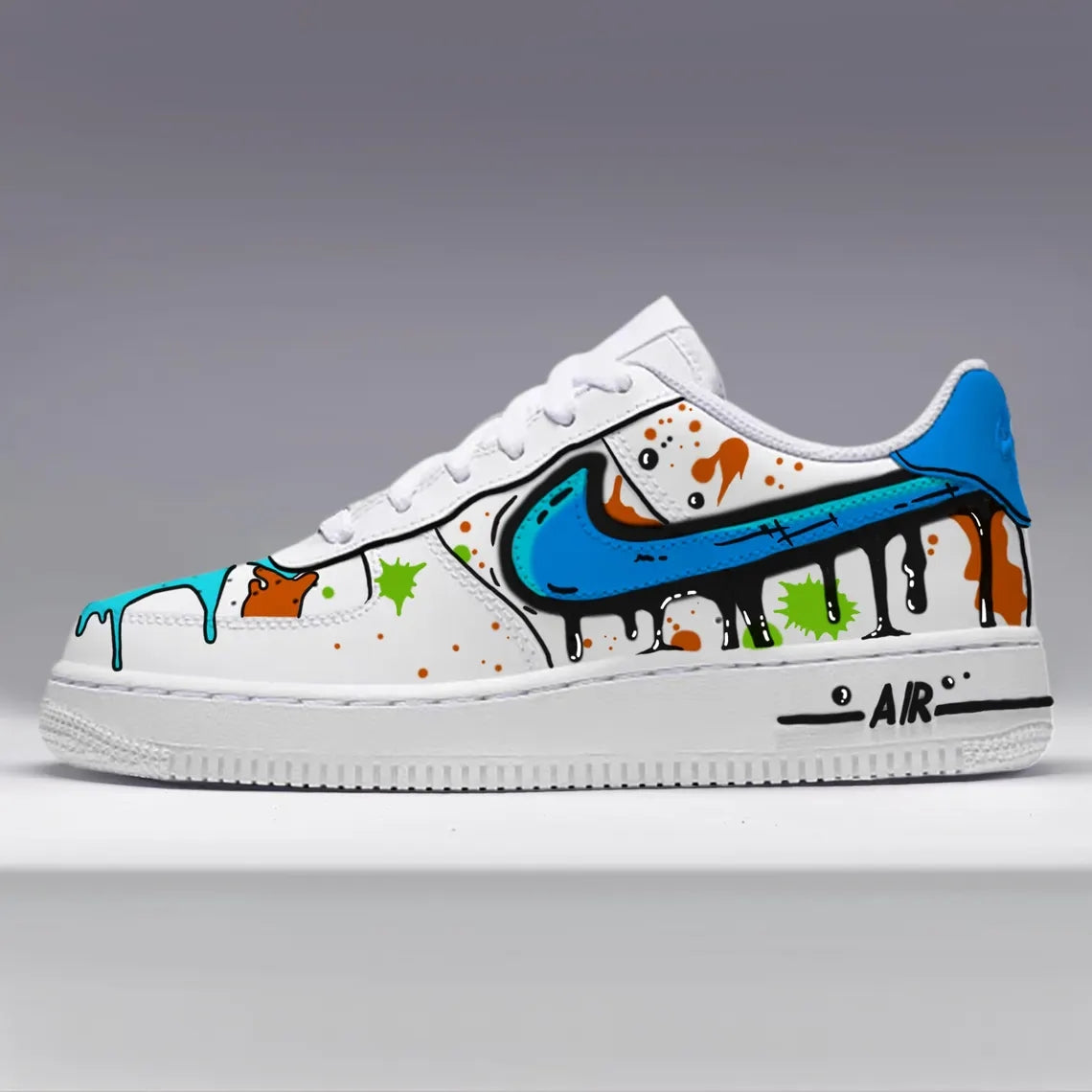 Custom Air Force 1 White With Blue And Multicolor Splatter Graffiti