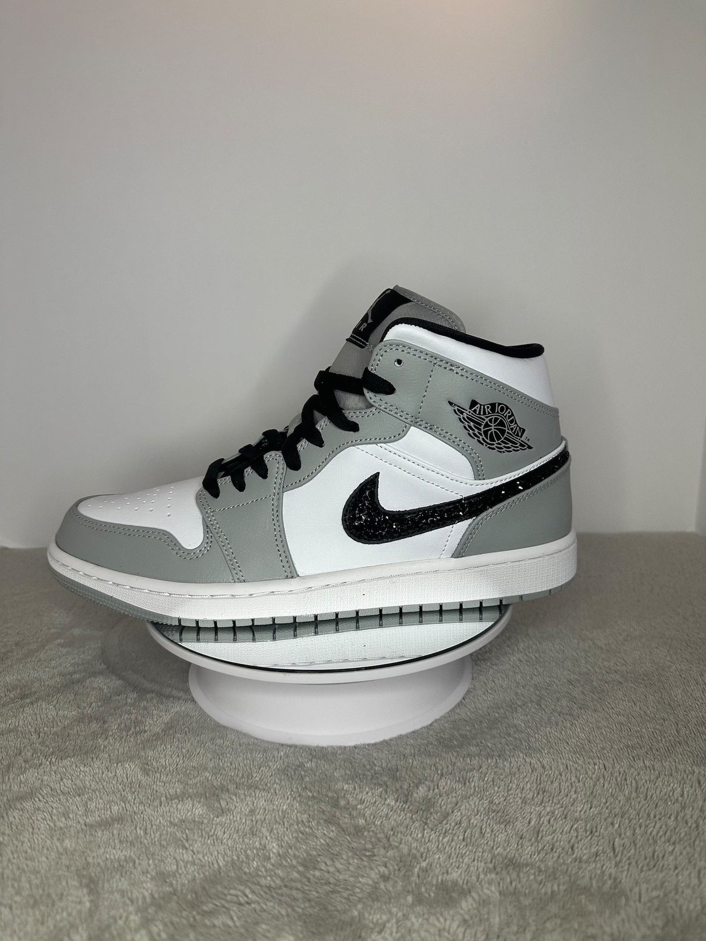 Custom Air Jordan 1 White Grey with Black Glitter