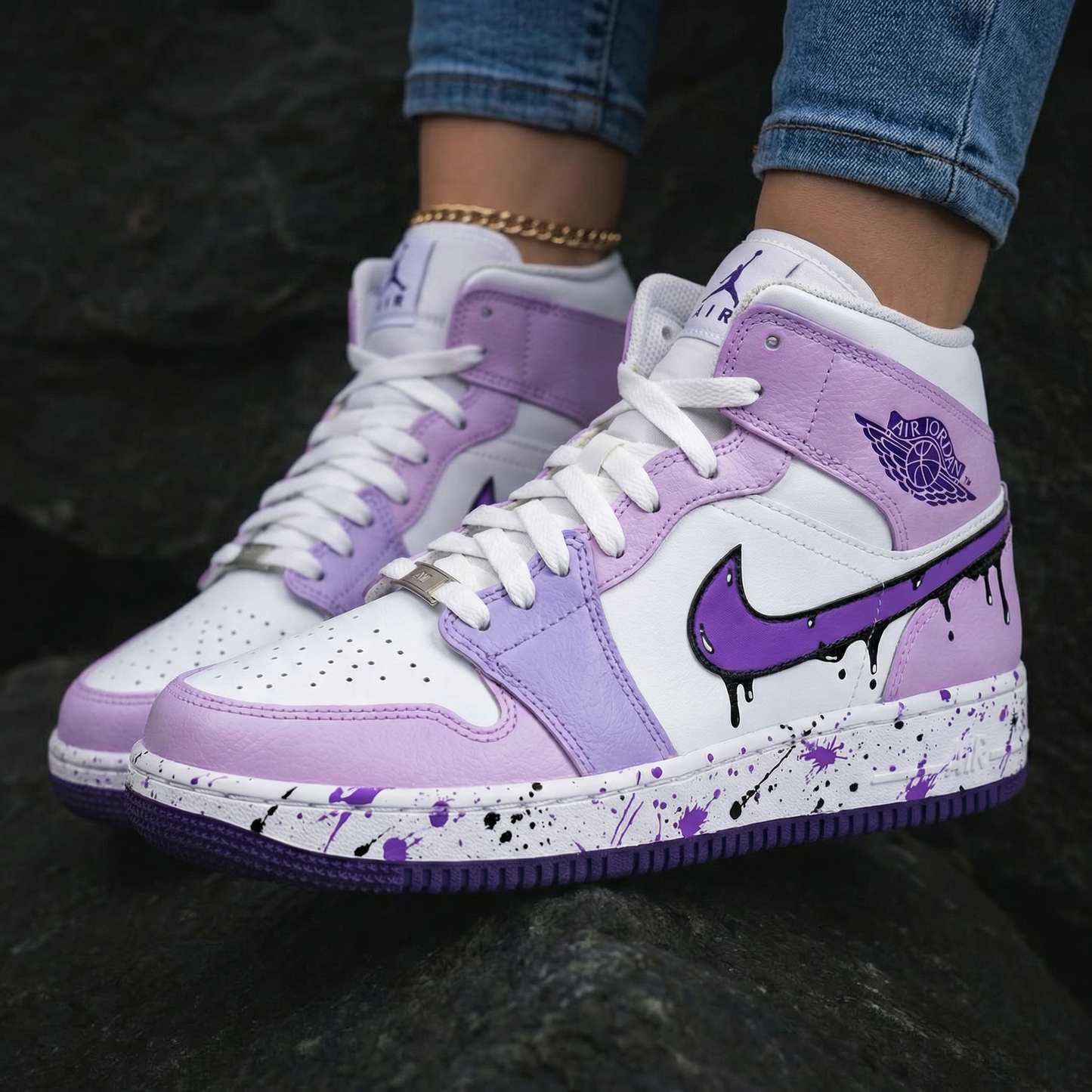 Drip Paint Pattern Baby Purple White Custom Air Jordan 1