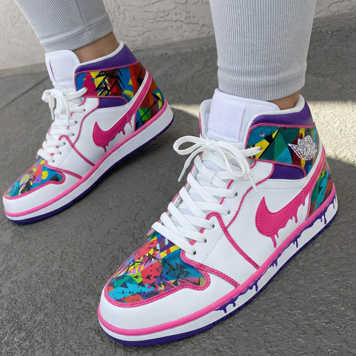 Geometric Pattern Pink Purple Custom Air Jordan 1