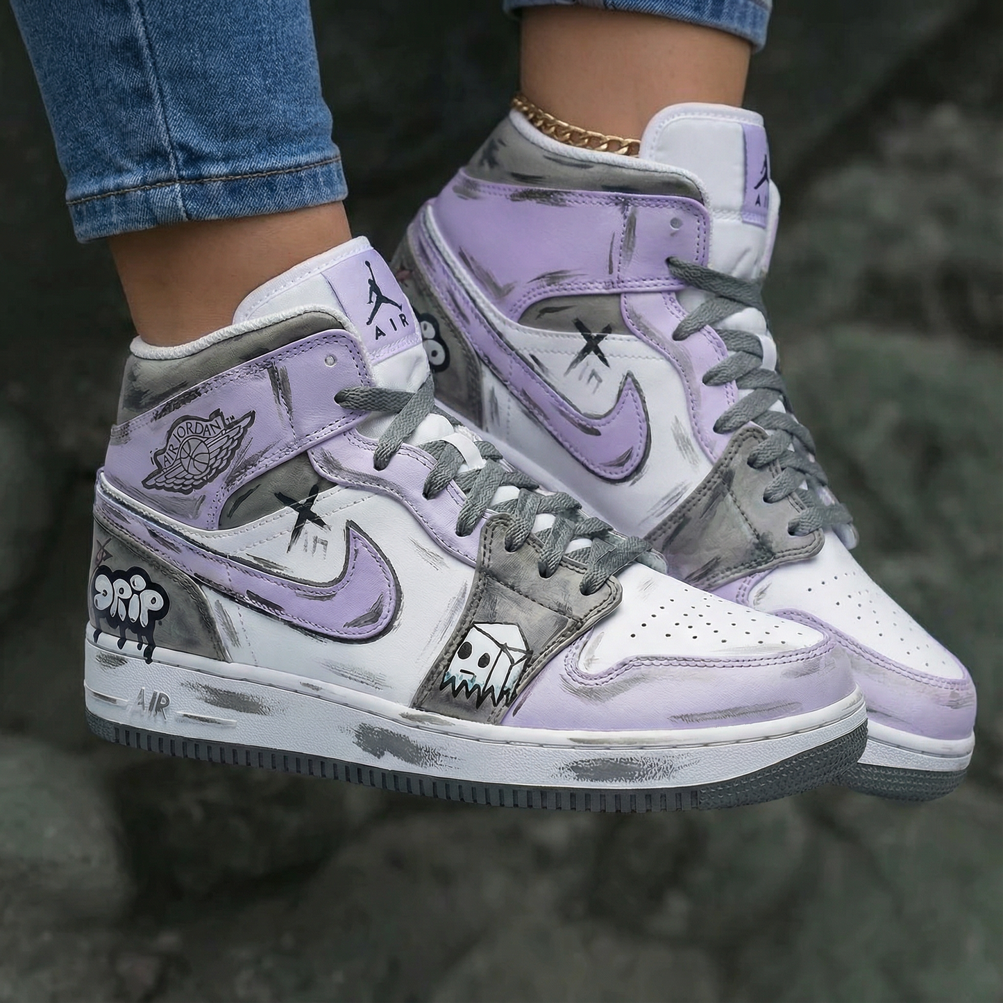 Graffiti Baby Purple Grey Custom Air Jordan 1