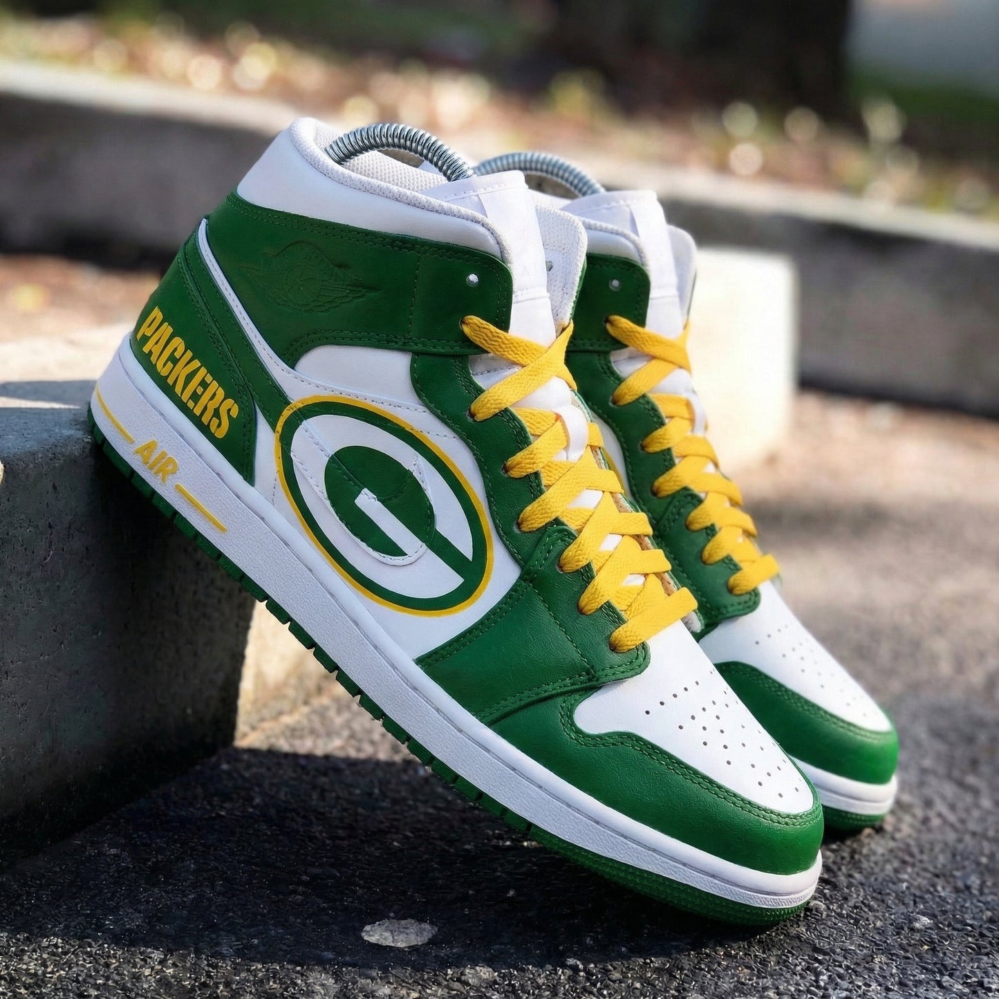 Green Bay Packers Theme Green Yellow White Custom Air Jordan 1