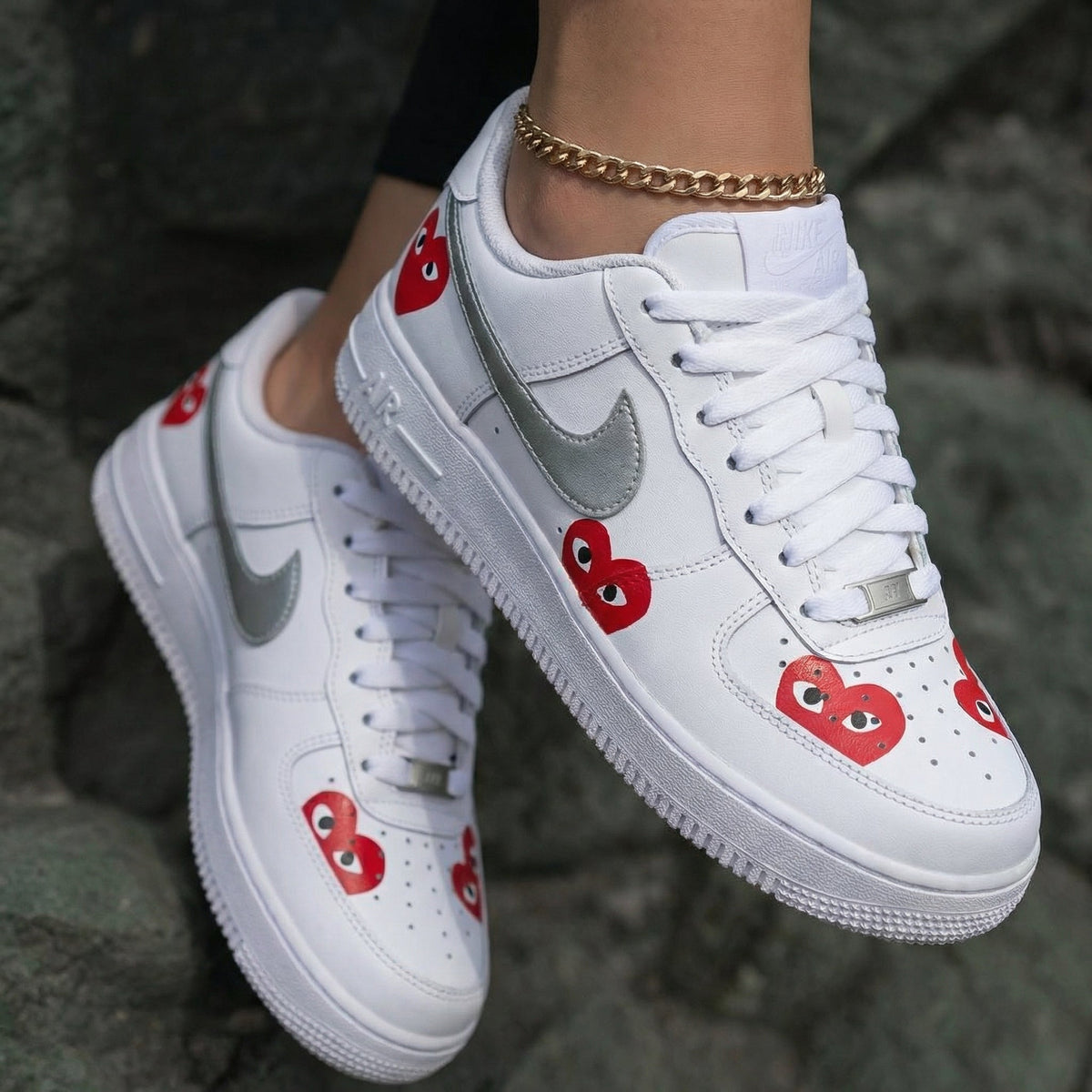 Heart Pattern Red Silver Custom Air Force 1