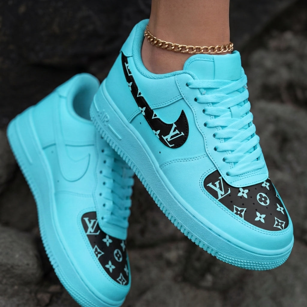 LV Baby Blue Black Custom Air Force 1