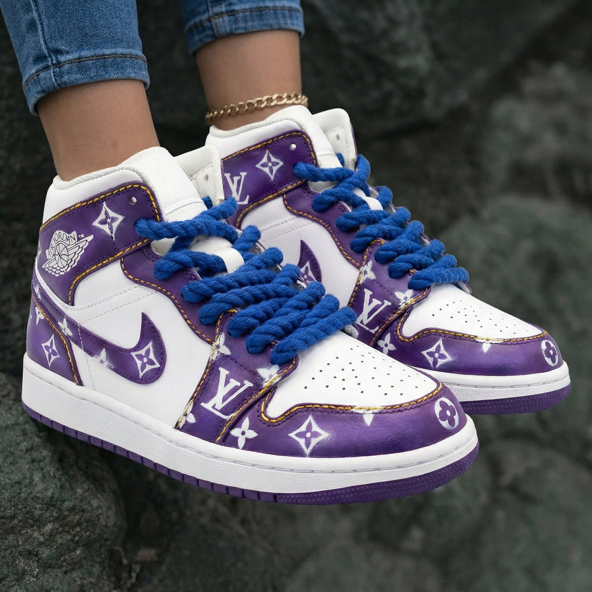 LV Pattern Purple White Custom Air Jordan 1