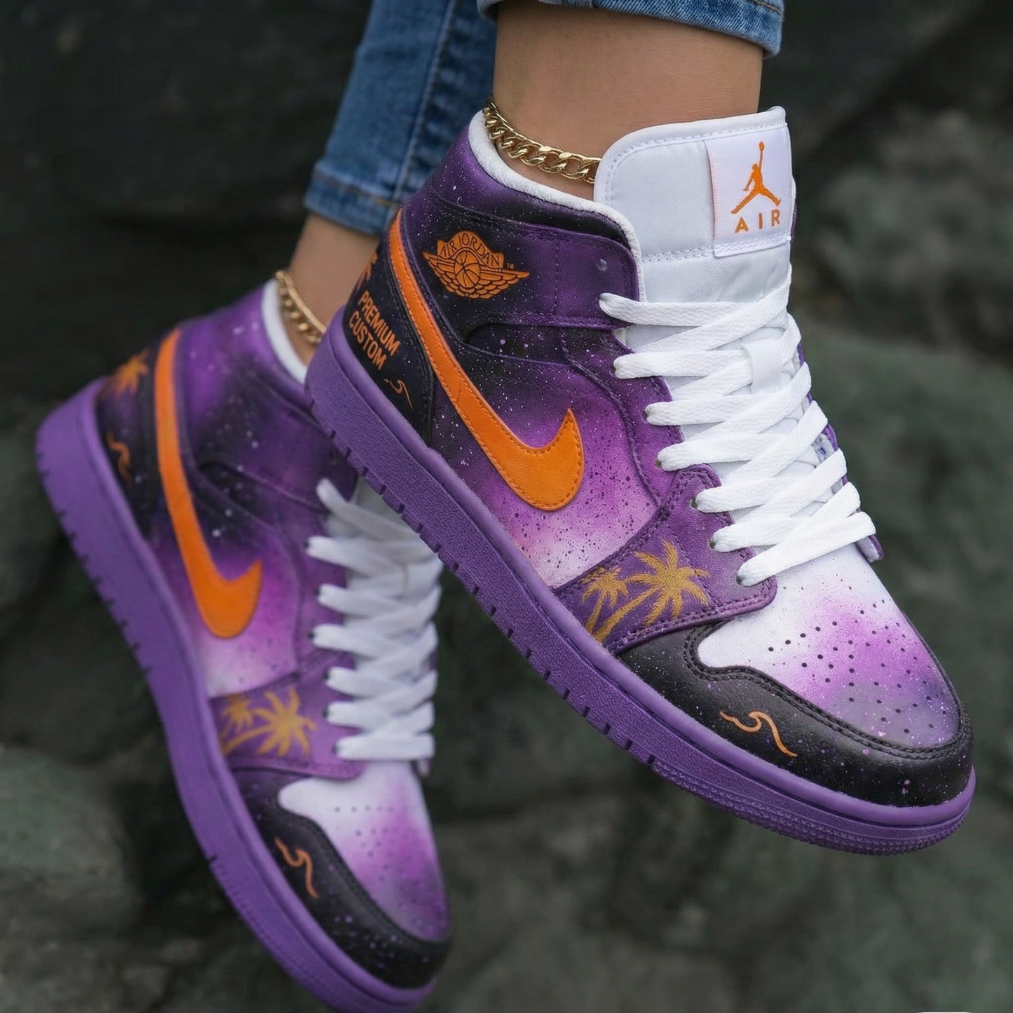 Palm Tree Pattern Purple Orange Custom Air Jordan 1