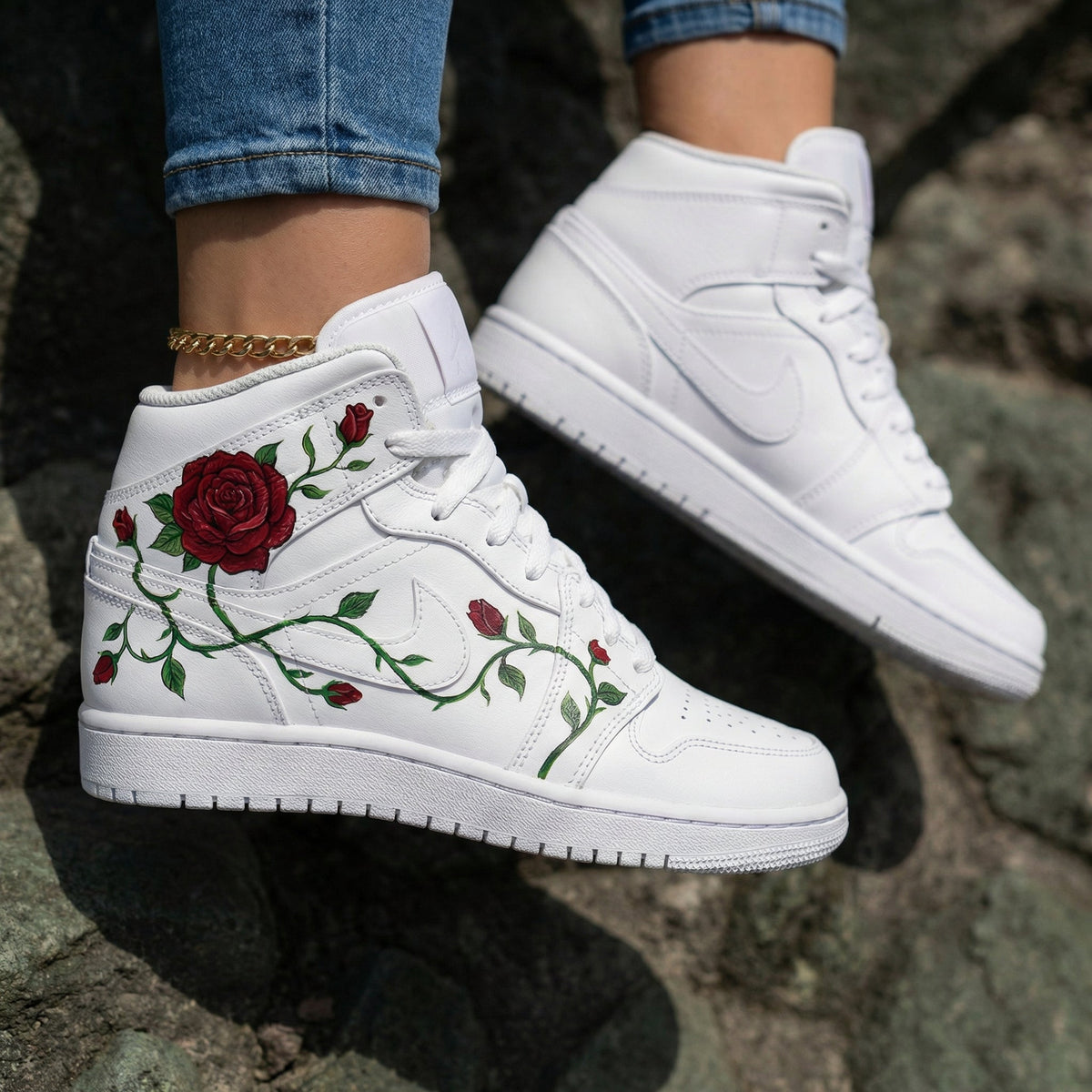 Rose Red Green Custom Air Jordan 1