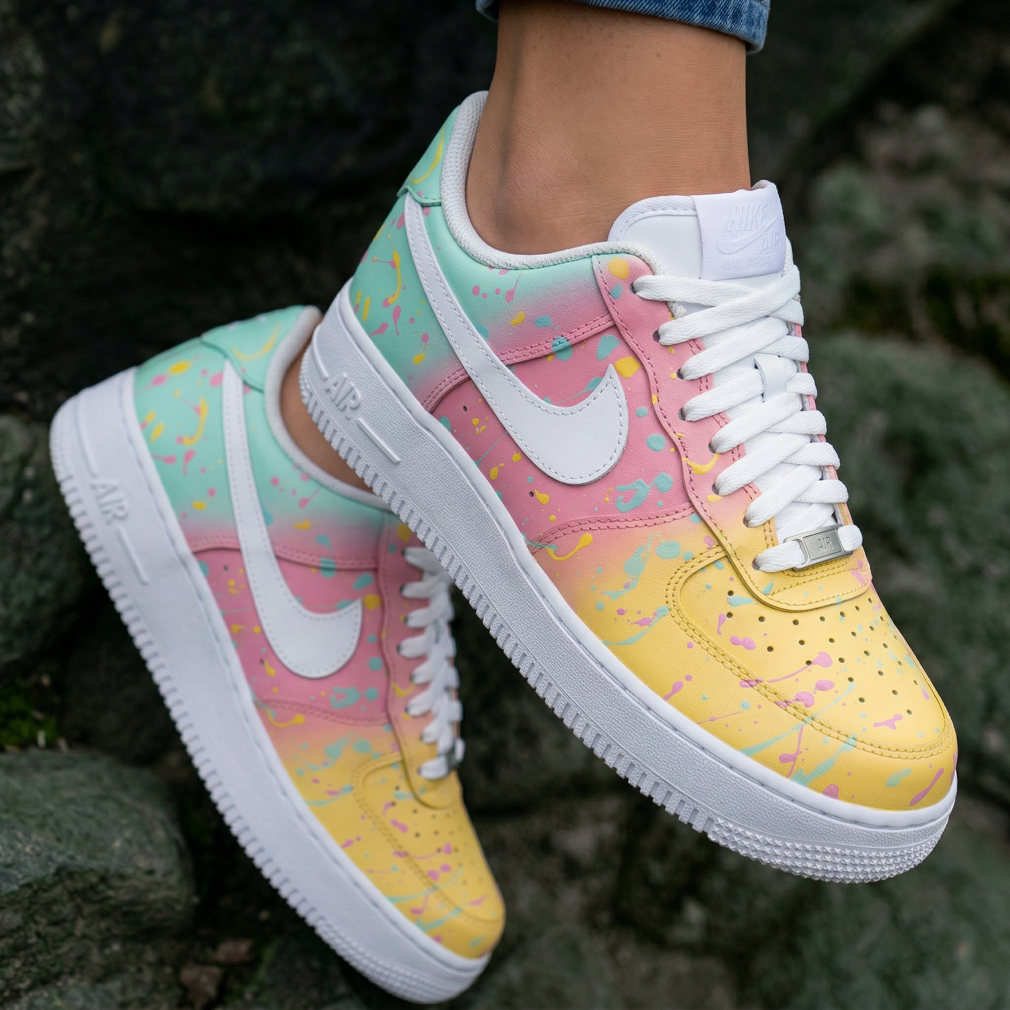 Splatter Gradient Baby Blue Baby Pink Yellow Custom Air Force 1