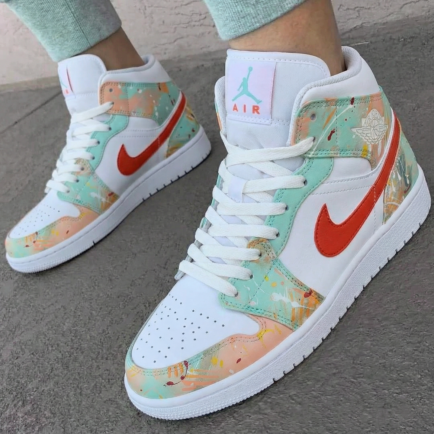 Splatter Paint Green Coral Custom Air Jordan 1