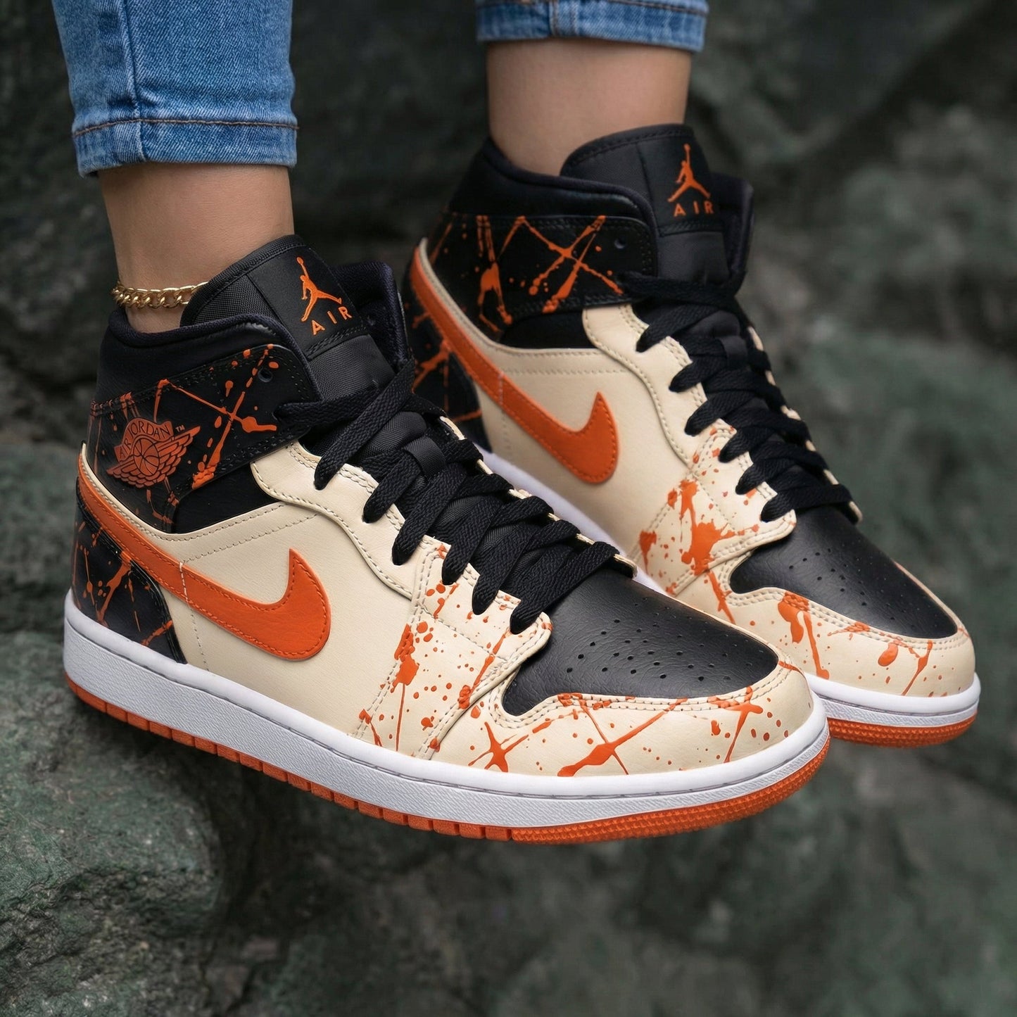 Splatter Pattern Black Orange Custom Air Jordan 1