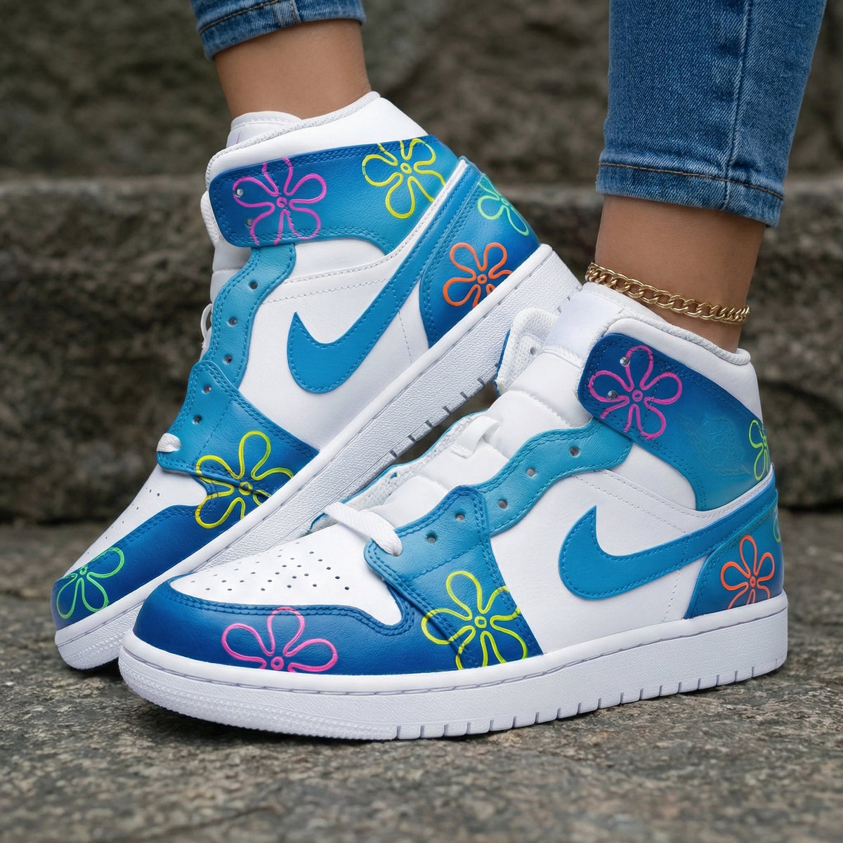 SpongeBob Flowers Blue Custom Air Jordan 1