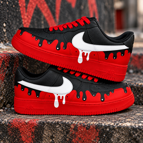 Custom Sneaker Red Black Drip