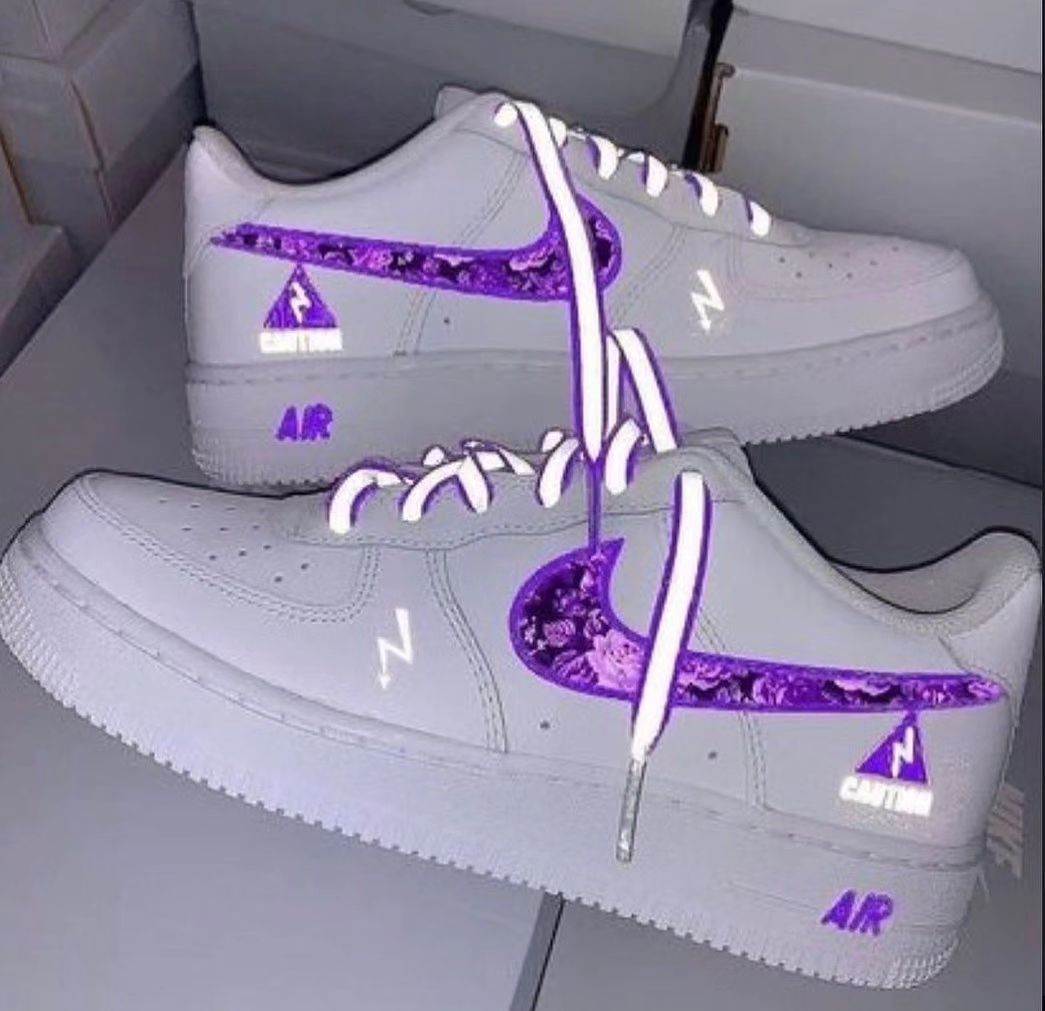 Reflective Lace Purple Rose Swoosh Custom Air Force 1