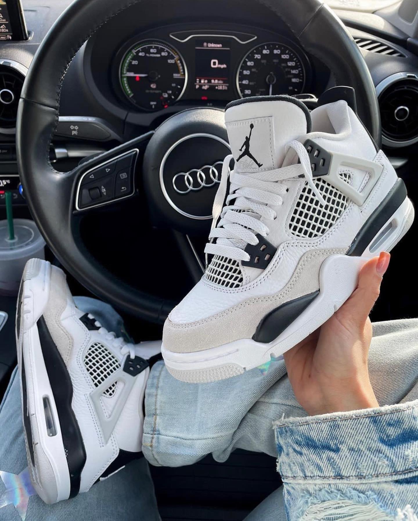 Custom Air Jordan 4 White Grey Black