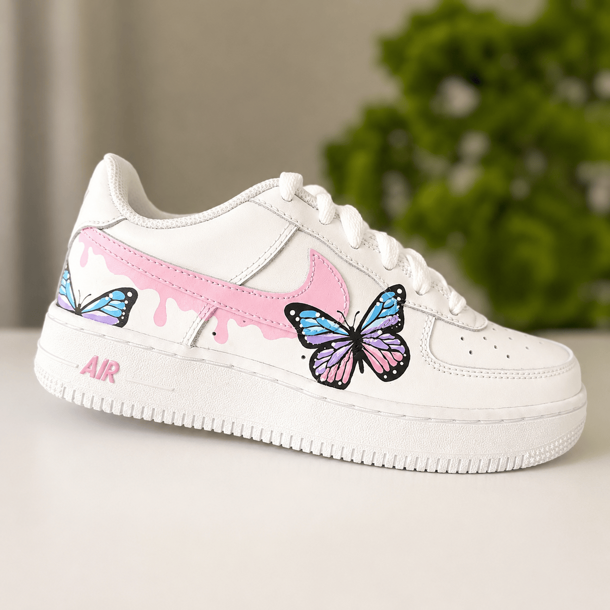 Custom Sneaker Blue & Pink Drip Butterfly