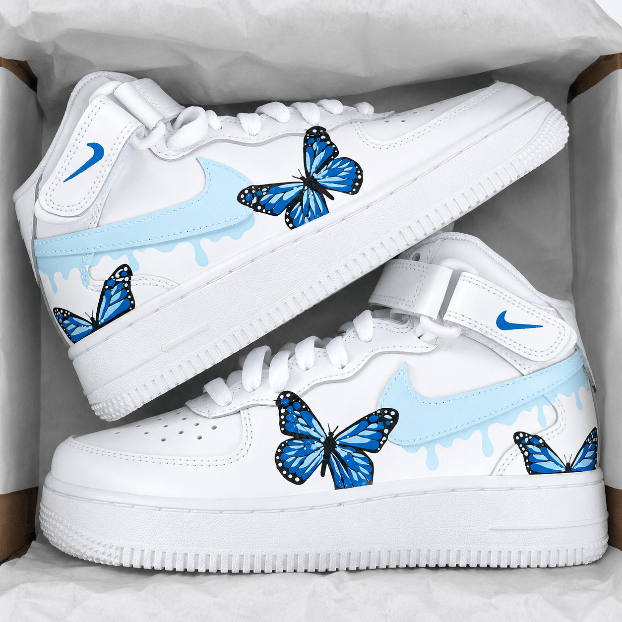 Custom Sneaker Blue Butterfly Drip Lava