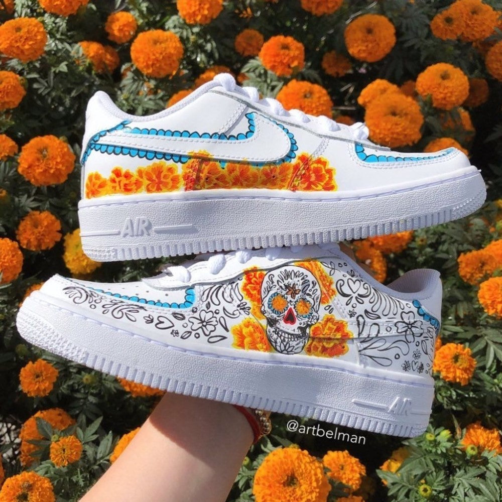 Orange Flowers Skull Custom Air Force 1