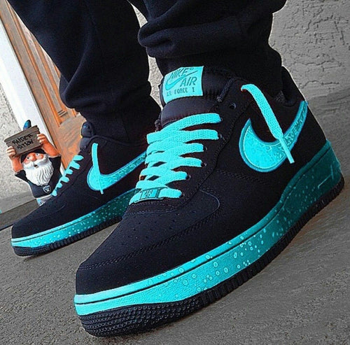 Hand Painted Black & Teal Custom Air Force 1 Sneakers