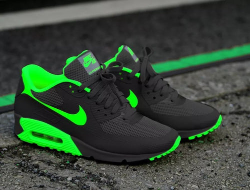 Hand Painted Black & Neon Green Custom Air Max 90 Sneakers