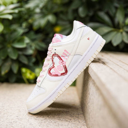 Beige Red Hearts Custom Dunk