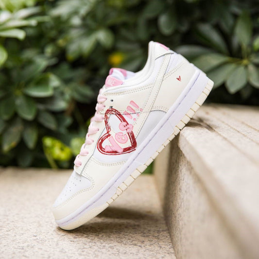 Beige Red Hearts Custom Dunk