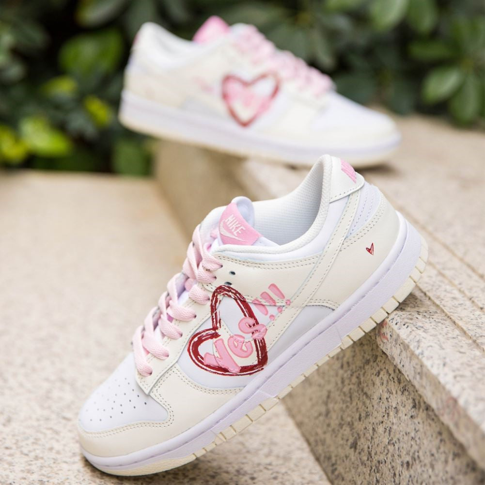 Beige Red Hearts Custom Dunk