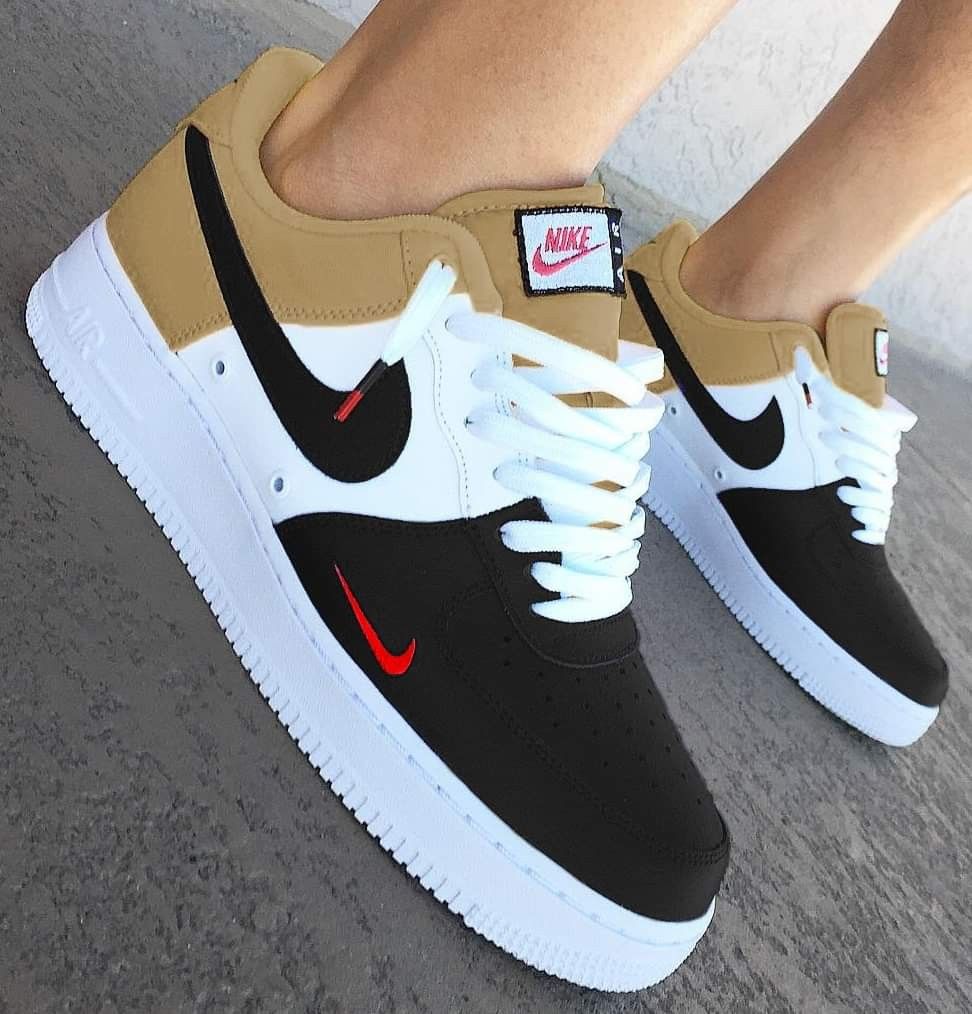 Hand Painted Custom Black Tan Air Force 1 Sneakers
