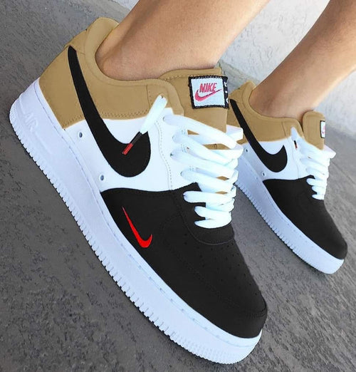 Hand Painted Custom Black Tan Air Force 1 Sneakers