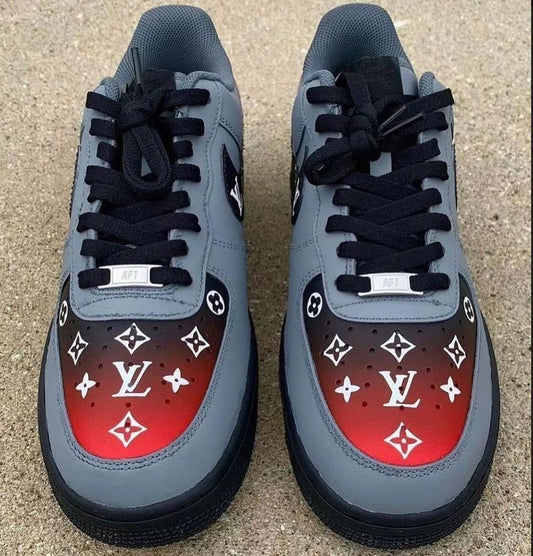 Gray Red Lv Logo Custom  Air Force 1