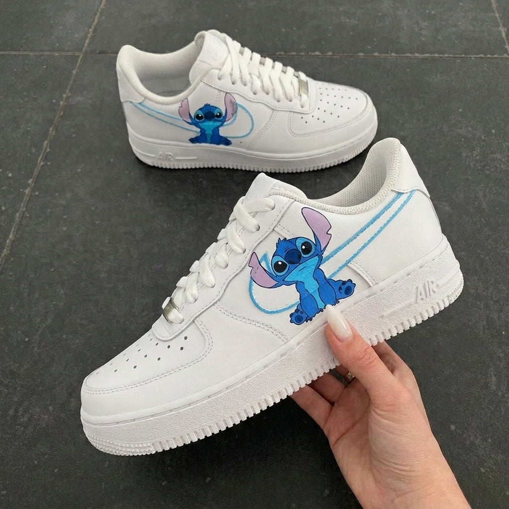 Blue Stitch Cartoon Custom Air Force 1 Sneakers