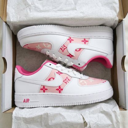 Pink Monogram L V Inspired Custom Air Force 1 Sneakers