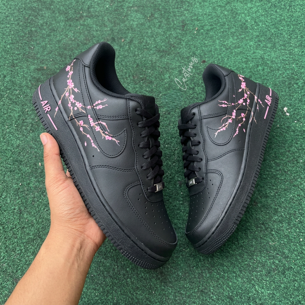 Hand Painted Pink Cherry Blossoms FLower Custom Air Force 1 Sneakers