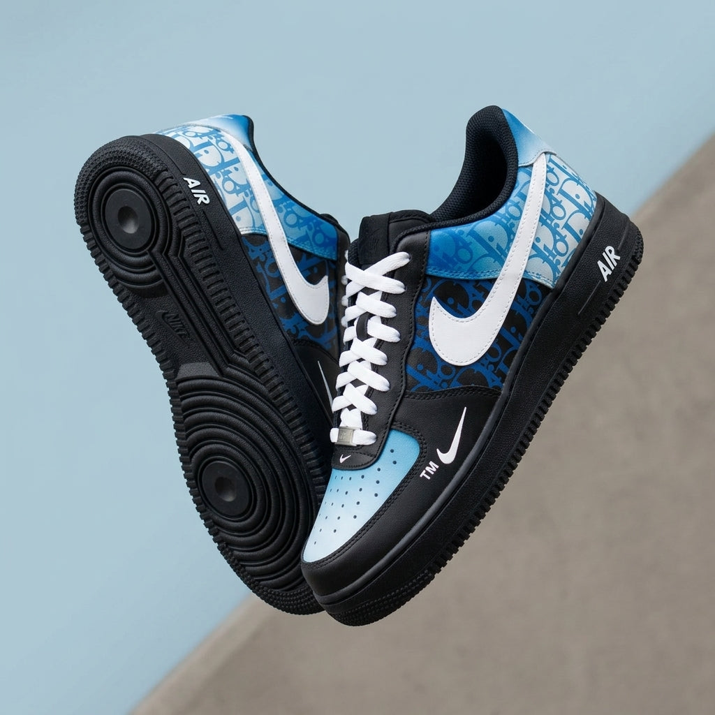 Hand Painted Blue Gradient Custom Air Force 1 Sneakers